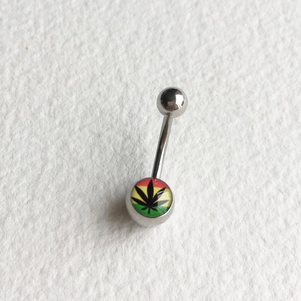 weed belly ring, barbell, belly ring, cute belly ring, belly button ring, Marijuana,weed, cannabis, pot leaf, bellybutton ring RASTA