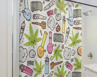 Weed Shower Curtain Stoner Decor Cute Kawaii Funny Showercurtain Weed Gift for Her Marijuana 420 Decor Cannabis Dorm Room Hippie Bathroom