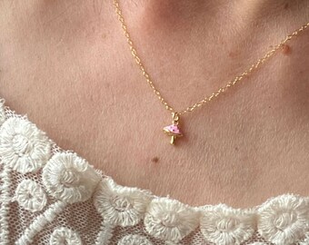 Tiny Mushroom Necklace - Pink Microdose - dainty necklace, mushroom jewelry, 14K gold fill, gold filled necklace, stoner gift, minimalist