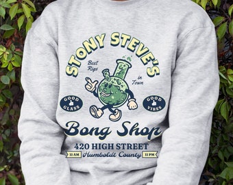 Stoner Sweatshirt Stoney Steve's - Weed Hoodie, Cute 420 Shirt, Retro Vintage Funny Cannabis Sweater, Preppy Aesthetic Unisex Kawaii