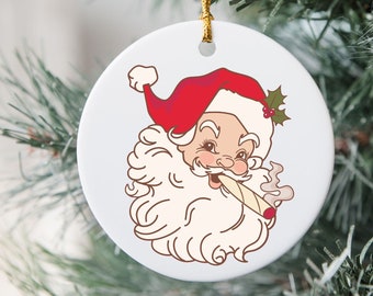 Cute Weed Christmas Ornament Retro Santa Ornament with Blunt Stoner Christmas Gift Cannabis Holiday Gift Women Marijuana 420 Decoration