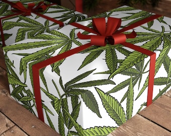 Weed Christmas Gift Wrap - Vintage Style Pot Leaf - Wrapping Paper - Unique Holiday Stoner Gift Wrap, Retro Cute Holiday Gift, Marijuana 420