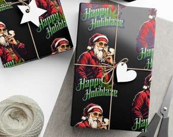 Christmas Weed Wrapping Paper Happy Holiblaze Gansta Santa with Blunt Funny Wrapping Paper Stoner Gift Wrap 420 Hip Hop Gift for Him