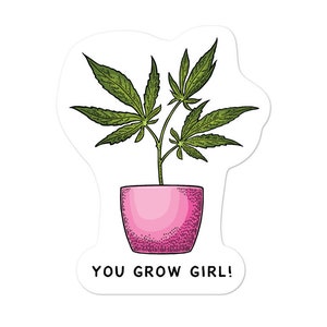 Adesivo engraçado e fofo de erva daninha You Grow Girl - 3 - 5,5 polegadas - adesivo para garrafa de água, decalque grande de vinil de cannabis, presente para maconheiros com laptop 420