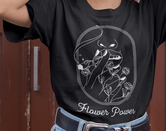 420 Weed Shirt for Women - Flower Power - dark minimalist cannabis shirt, stoner gift for her, modern 420 marijuana clothing, pothead gift