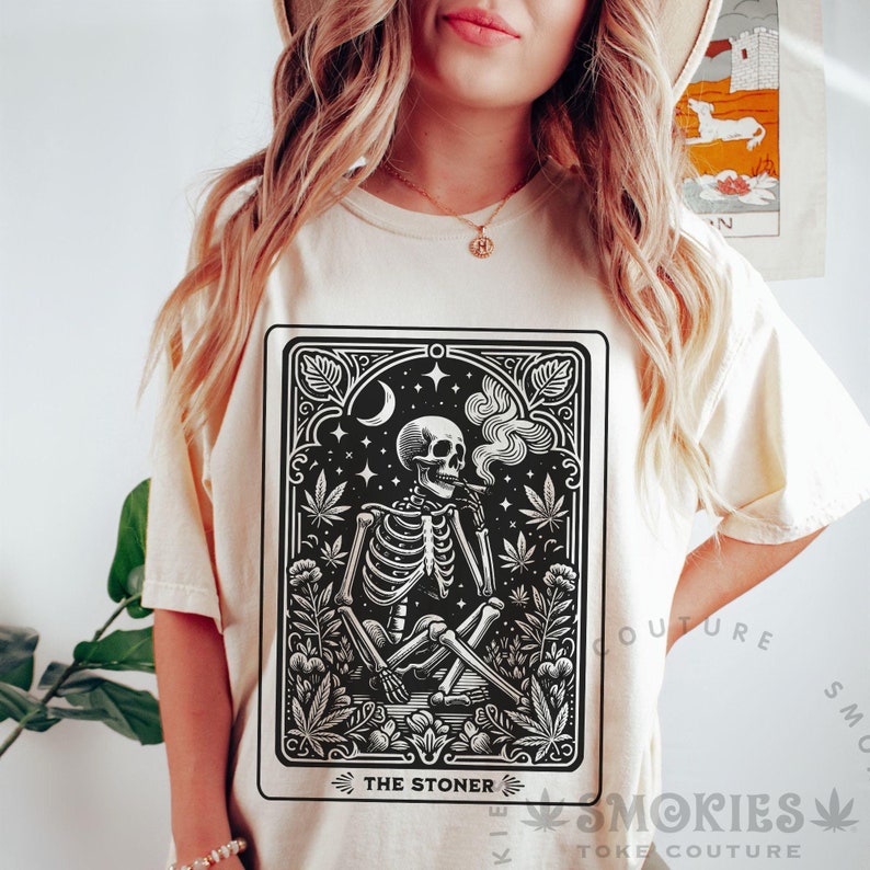The Stoner Funny Halloween Shirt Skeleton Tarot Card Shirt Weed Shirt