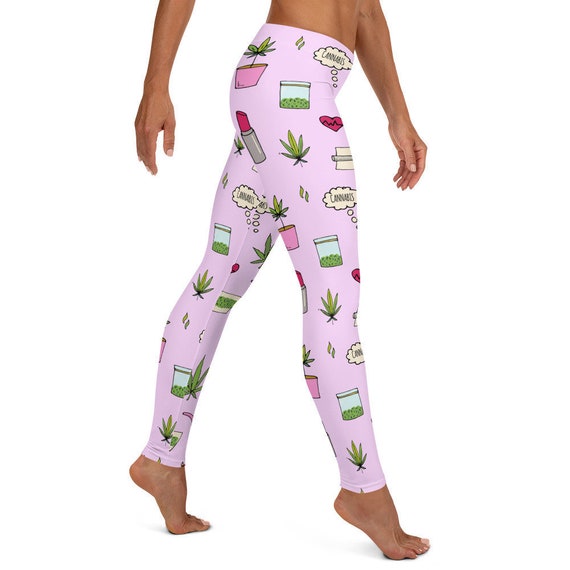 Leggings de hierba bonita Doodles de cannabis pantalón de yoga de marihuana  de marihuana femenina rosa