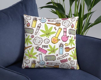 Linda almohada de lanzamiento de marihuana - Kawaii 420 - 18x18 22x22 - funda de almohada e inserto, decoración moderna de la habitación hippie stoner, decoración del hogar de cannabis, regalo stoner