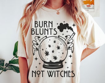 Witchy Weed Shirt Burn Blunts not Witches Halloween Shirt for Women 420 Clothing Cute Cannabis Tee Stoner Gift for Her Witchcore Plus Size