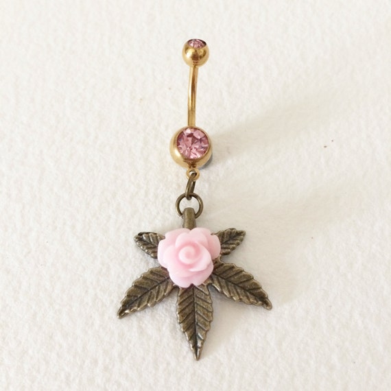 belly button ring weed cannabisrosemarijuana Belly Button Etsy