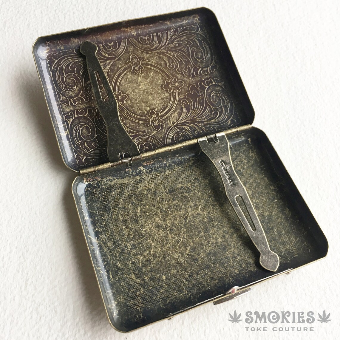 Metal cigarette case joint case weed gold bronze art Etsy