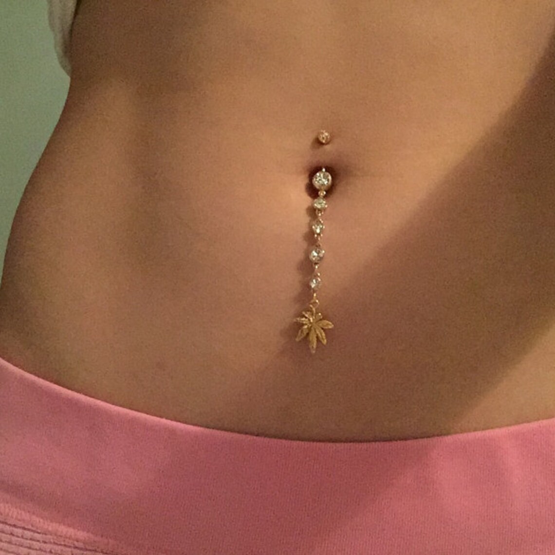 Long Belly Ring Dangle Belly Ring Gold Belly Ring Crystal Etsy