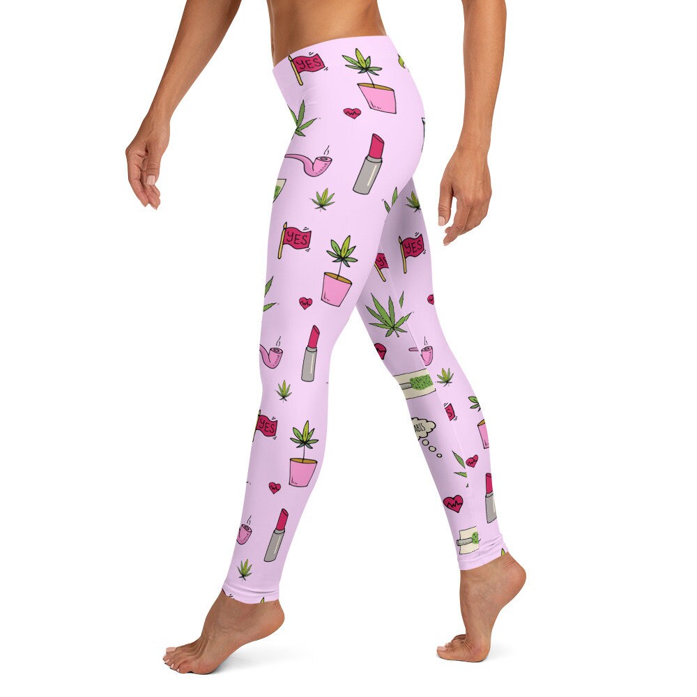 Leggings de hierba bonita Doodles de cannabis pantalón de yoga de marihuana  de marihuana femenina rosa