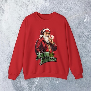 Stoner Sudadera navideña Happy Holiblaze Gansta Santa con Blunt Cannabis Holiday Sweater Funny Weed Sudadera con capucha 420 Stoner Regalo Hip Hop Bling imagen 6