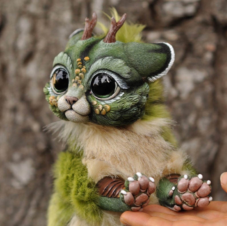 Forest Chibi Dragon Spirit Poseable art doll | Etsy