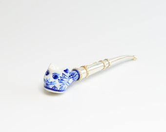 The Mini Classic Cat Tobacco Smoking Pipe with Brass Silver Pipe Handle