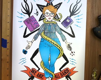 Stranger Things Have Happened - We Are All Barb Tarot Tattoo Demogorgon Poster