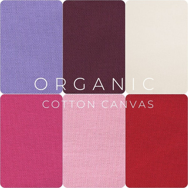 ORGANIC COTTON CANVAS Fabric Cloth 10 oz. - Sold in 1/2 yard increments Purple Pink Red Lavender White