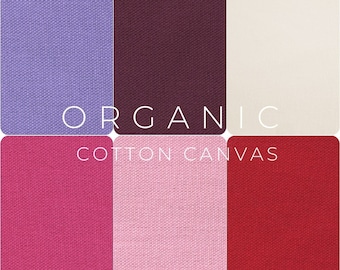 ORGANIC COTTON CANVAS Fabric - Sold in 1/2 yard increments ,Pink Red Lavender Cream, Eco-Friendly Upholstery & Sewing Material by the Yard