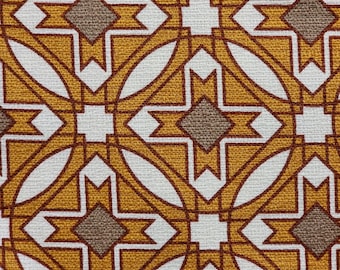 Organic Barkcloth Wright Prisms - Mustard and Brown