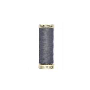 May include: A spool of Gütermann thread in a dark gray color. The spool is labeled "Gütermann" and "100 m - 110 yds/vgs".