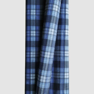 Waxed Plaid Canvas Fabric - Blue, Black, White (1/2 Yard Increments)