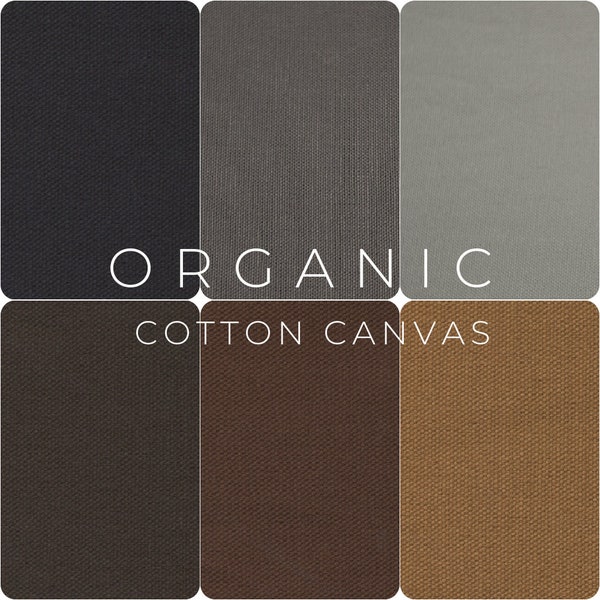 ORGANIC COTTON CANVAS Fabric Cloth 10 oz. - Sold in 1/2 yard increments Black Grey Brown