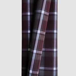Waxed Plaid Canvas Fabric - Burgundy, Mushroom, Black & White | sold in 1/2 yard increments