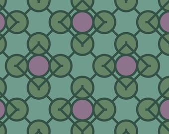 GREEN LILAC Modern Organic Barkcloth Fabric Frank Lloyd Wright Prisms Collection - Sold in 1/2 Yard Increments