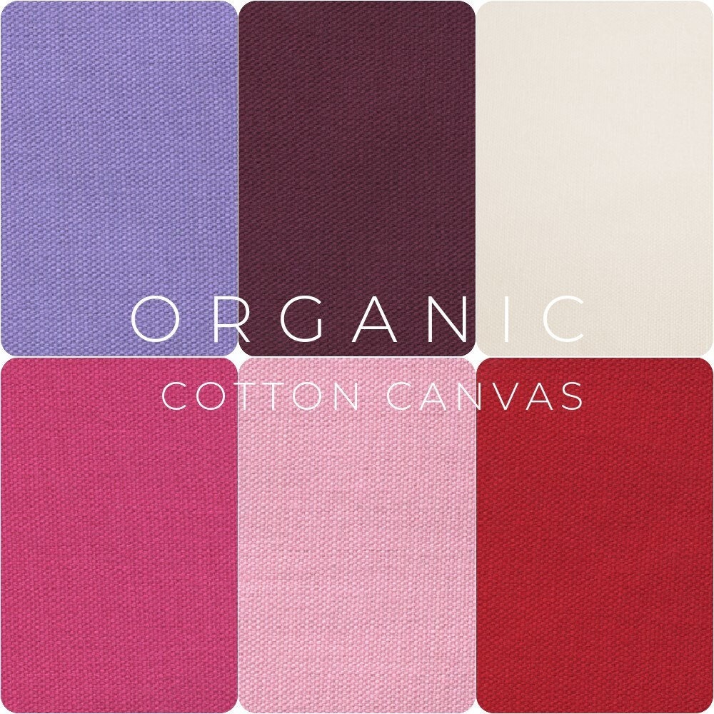 ORGANIC COTTON CANVAS Fabric Cloth 10 Oz. Sold in 1/2 Yard Increments  Purple Pink Red Lavender White 