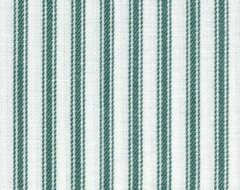 GREEN TICKING Cotton Fabric - Sold in 1/2 Yard Increments