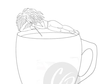 Sello digital, yo y mi taza de café, café, sello Digi, sellos, sello digital femenino