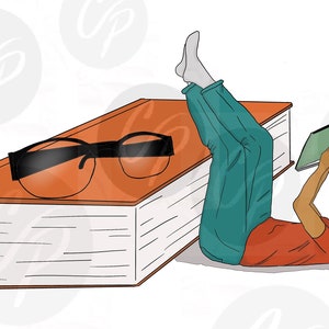 Digital Stamp, Bookworm-ish, Bookworm, Woman reading a book, Reading, Woman