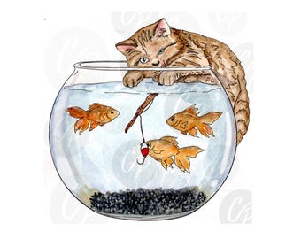 Cat Digital Stamp, Whimisical cat illustration, Line Art, Art Journal (PNG JPG Download)
