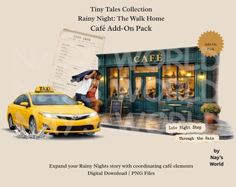 Rainy Night Café Add-On Pack | PNG Ephemera for Art Journaling & Collage | Tiny Tales Collection | Coordinates with The Walk Home