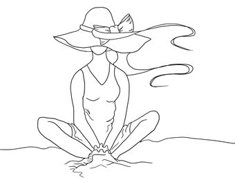 Digital Stamp, Beach Day, Female Drawing, Day at the Beach, Sand Castles, Digital Stamp, Female Stamp, Sun Hat