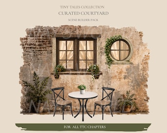 Curated Courtyard | Tiny Tales Collection Scene Builder | Urban Garden Courtyard | Art Journal Kit | Digital Collage Elements | PNG Download