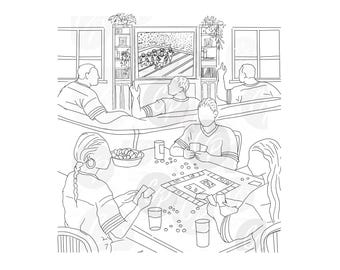 Game Day Digital Stamp, Football Coloring Page, Art Journal Printable Line Art (JPG Download)