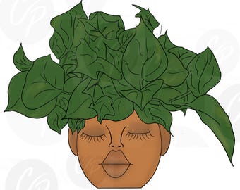 Digital Stamp ,Pot Heads, Plant Trio, Bohemian, Boho Wall Art, Afro Boho,  Digi Stamp, Wall Decor, Sassy Boho Art