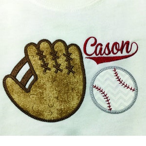 Baseball Applique, And Baseball Glove Applique, Combo Pack Team Sports Embroidery, Baseball 21 sizes, Glove 7 sizes, name not included