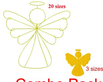Angel Combo Pack, Angel Outline and Mini Filled Stitch Angel, Machine Embroidery Deigns, digital download