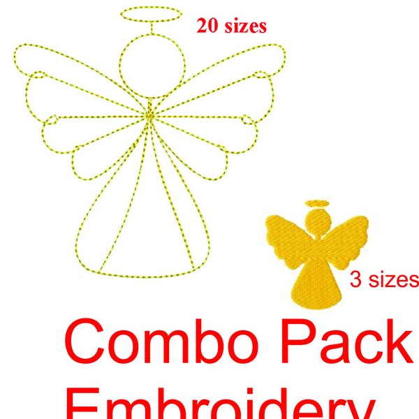 Engel Combo Pack, Engel Umriss und Mini Füllstich Engel, Stickmaschine, Weihnachten, religiös