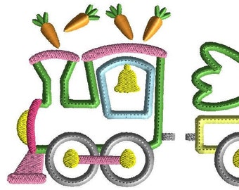 Easter Train Applique, All 4 cars included in this design, Each car fits into a 4 x 4 inch hoop,  Easter Applique, Easter Bunny, Peeps, Eggs