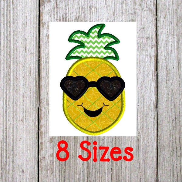 Pineapple with Sunglasses Applique, Pineapple Applique, Pineapple Embroidery Design, Pineapple Designs, 4 x 4 or 5 x 7 inch hoop