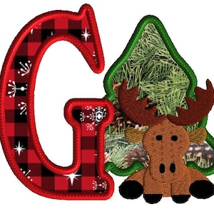Moose Embroidery Design, Moose With Letter G, Machine Embroidery Applique, 2 Sizes, 4 x 4 inch hoop and 5 x 7 inch hoop, Birthday, New Baby