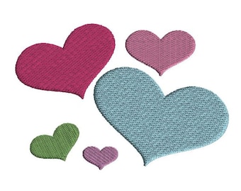 Mini Hearts Embroidery Design, Instant download, 5 sizes, filled stitch, machine embroidery, small embroidery designs