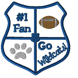 Wildcat Football Shield, Machine Embroidery Design, Applique, 5 Sizes