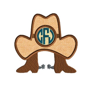 Embroidery design, Cowboy monogram frame, machine embroidery design, 3 size applique, no fonts included, cowboy and boots