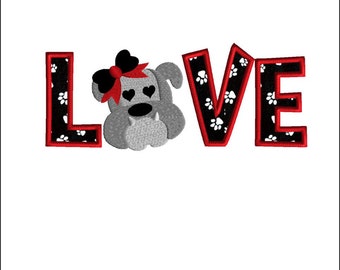 Bulldog Love Embroidery Applique, Machine embroidery design, 3 sizes, instant download, college football embroidery
