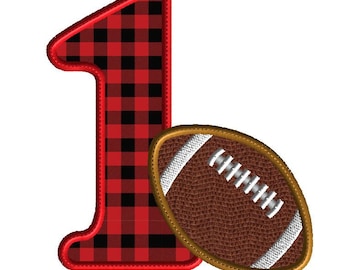 Number one with football machine embroidery design, 1st birthday embroidery, applique, digital download